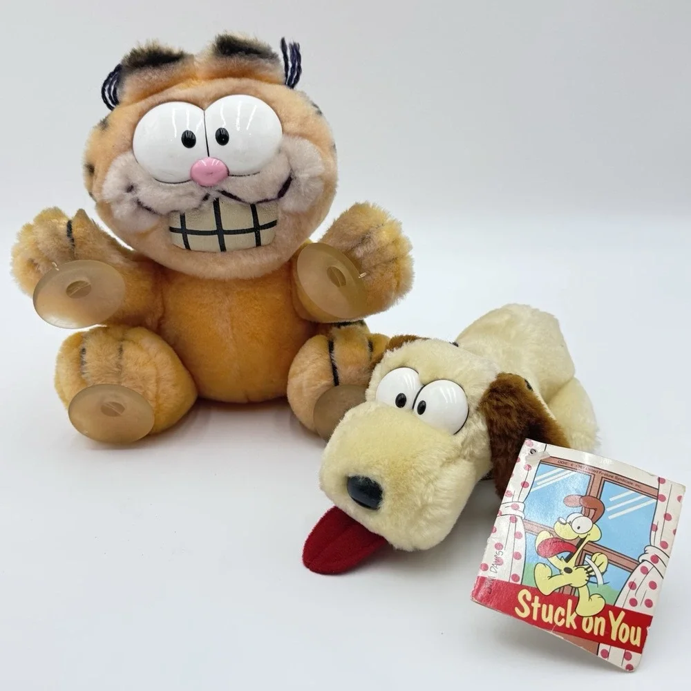VTG Garfield & Odie Plush Car Window Suction Cup Cling Jointed Head Stuck On You